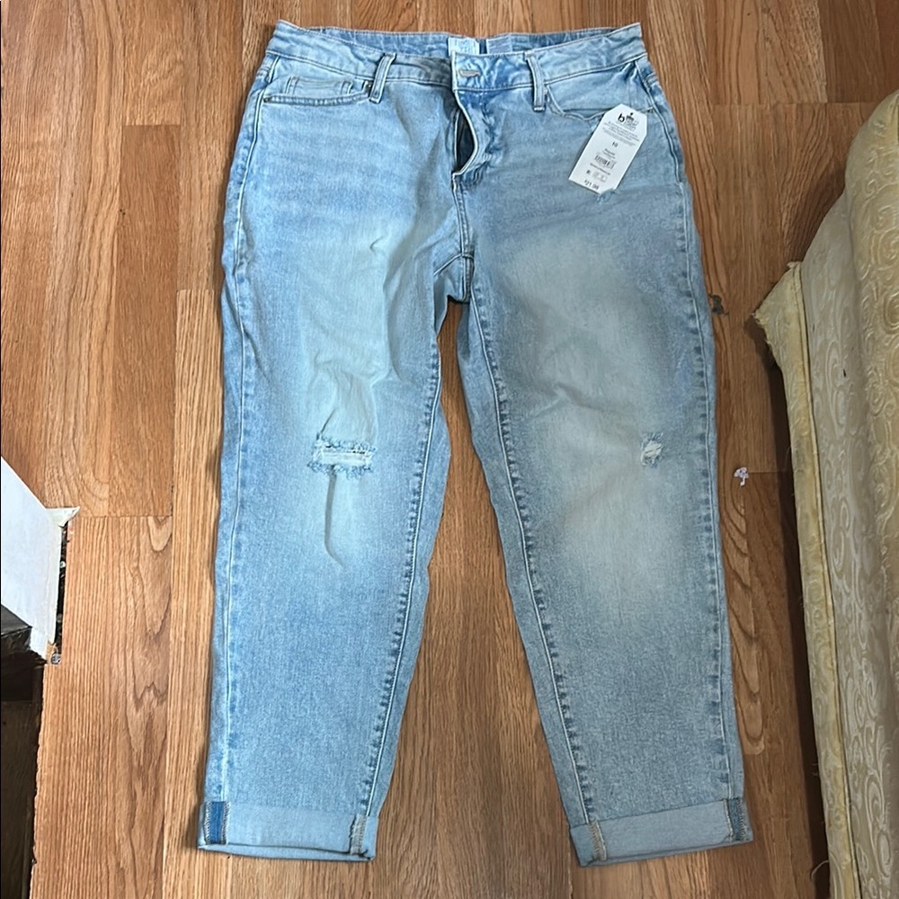 Blue Boyfriend Jeans with Distressed Details